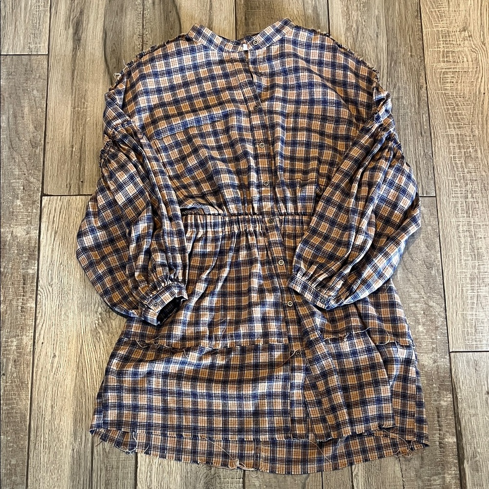 Flannel Plaid Dress - Blue and Brown
